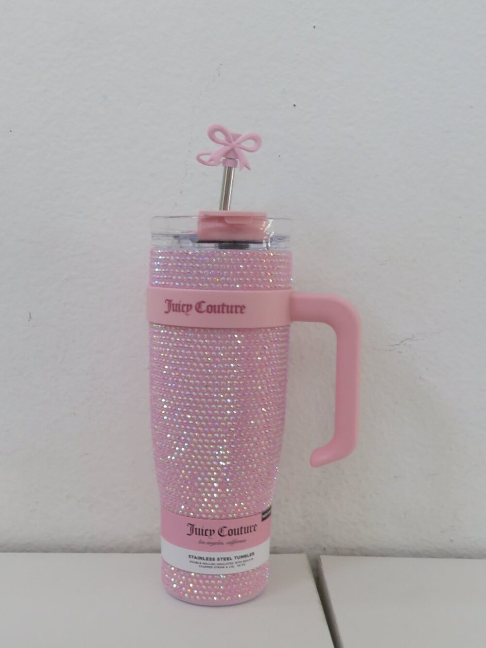 Juicy Couture Bling Rhinestone Bow 40oz Stainless Steel Tumbler Hot/Cold